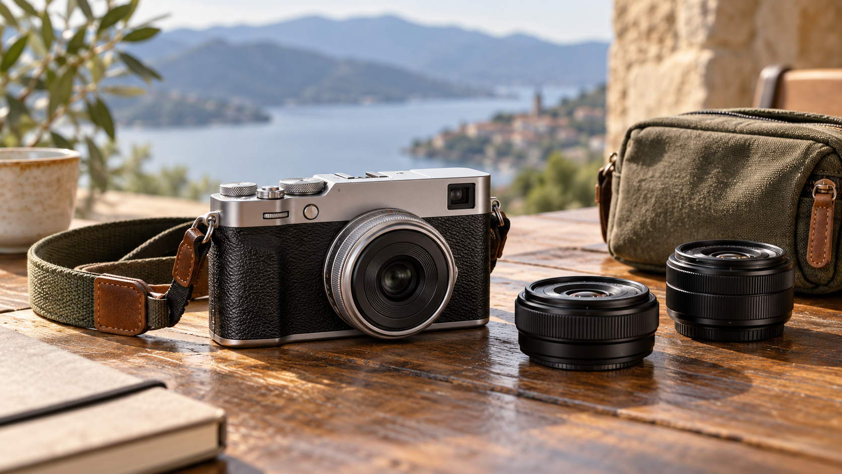 X-E5をイメージした小型ミラーレスカメラと軽量単焦点レンズ