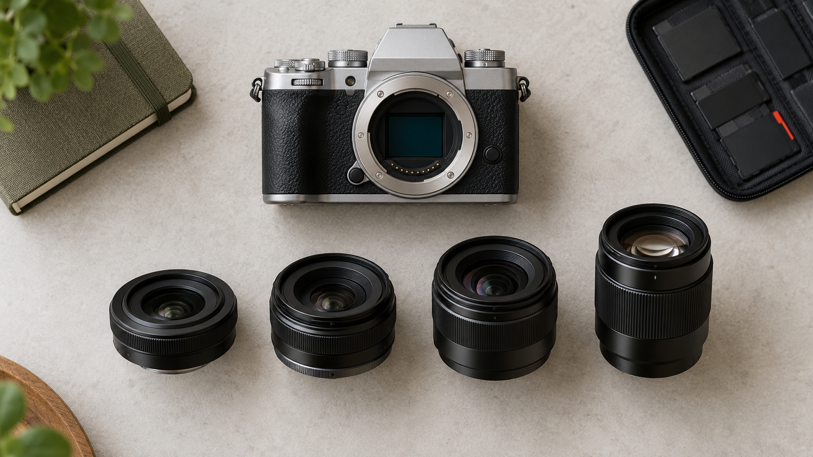 X-E5向け軽量単焦点レンズのサイズを比較したイメージ