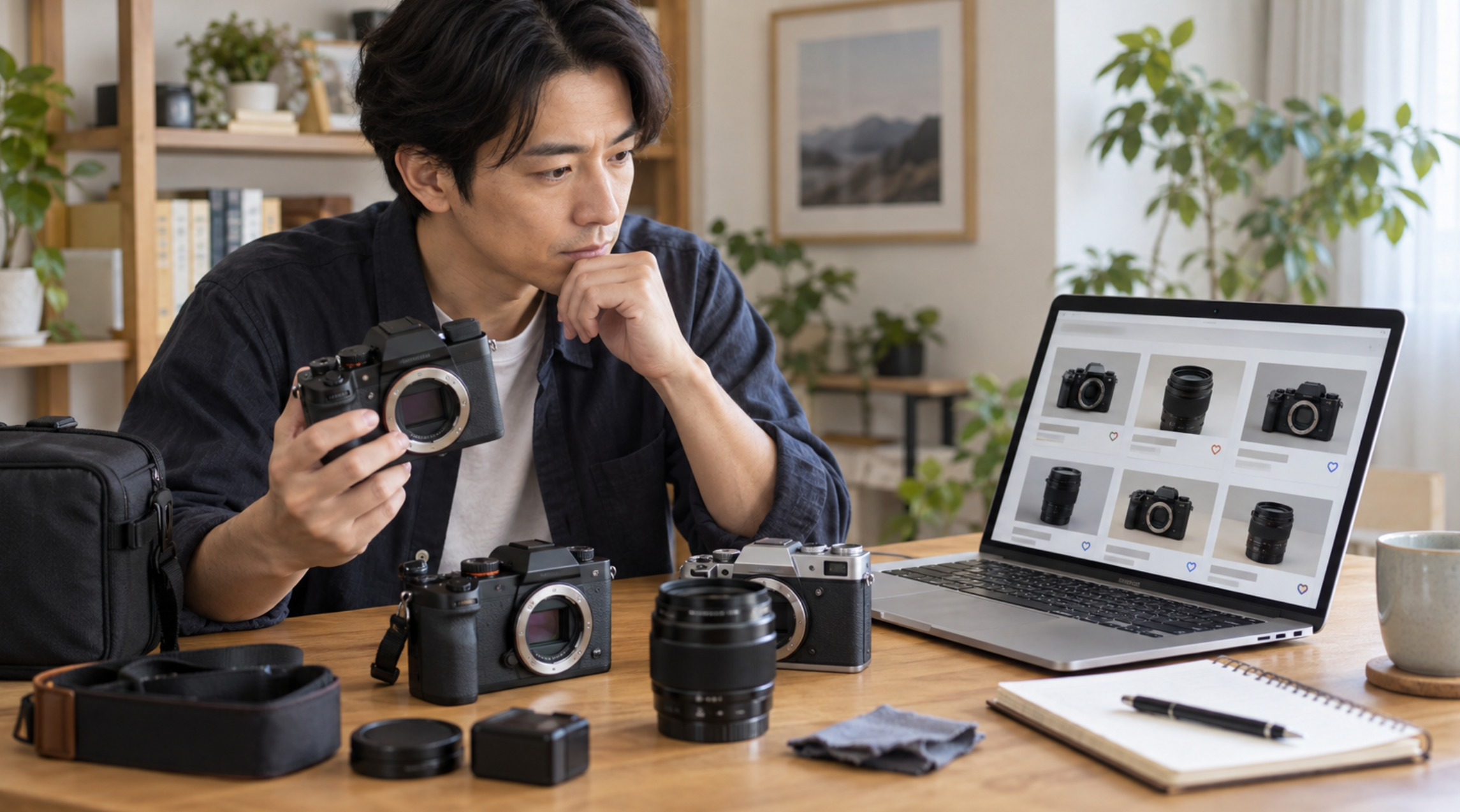 Amazonで中古カメラの価格や状態を比較する様子