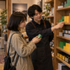 カメラ店で35mmフィルムを選ぶ日本人客とスタッフ
