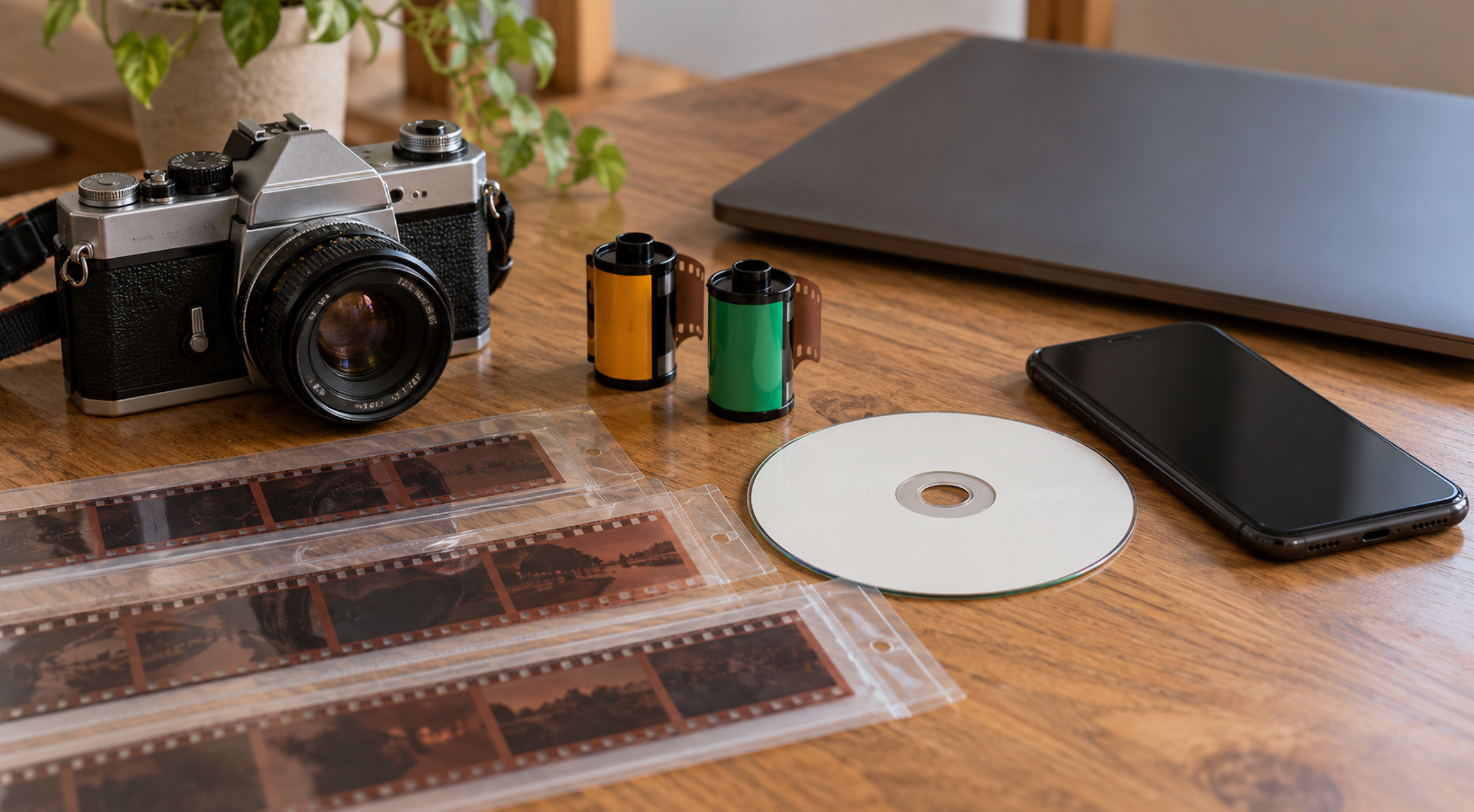 35mmフィルムの現像とデータ化方法を比較するカメラ・ネガ・CD・スマホ