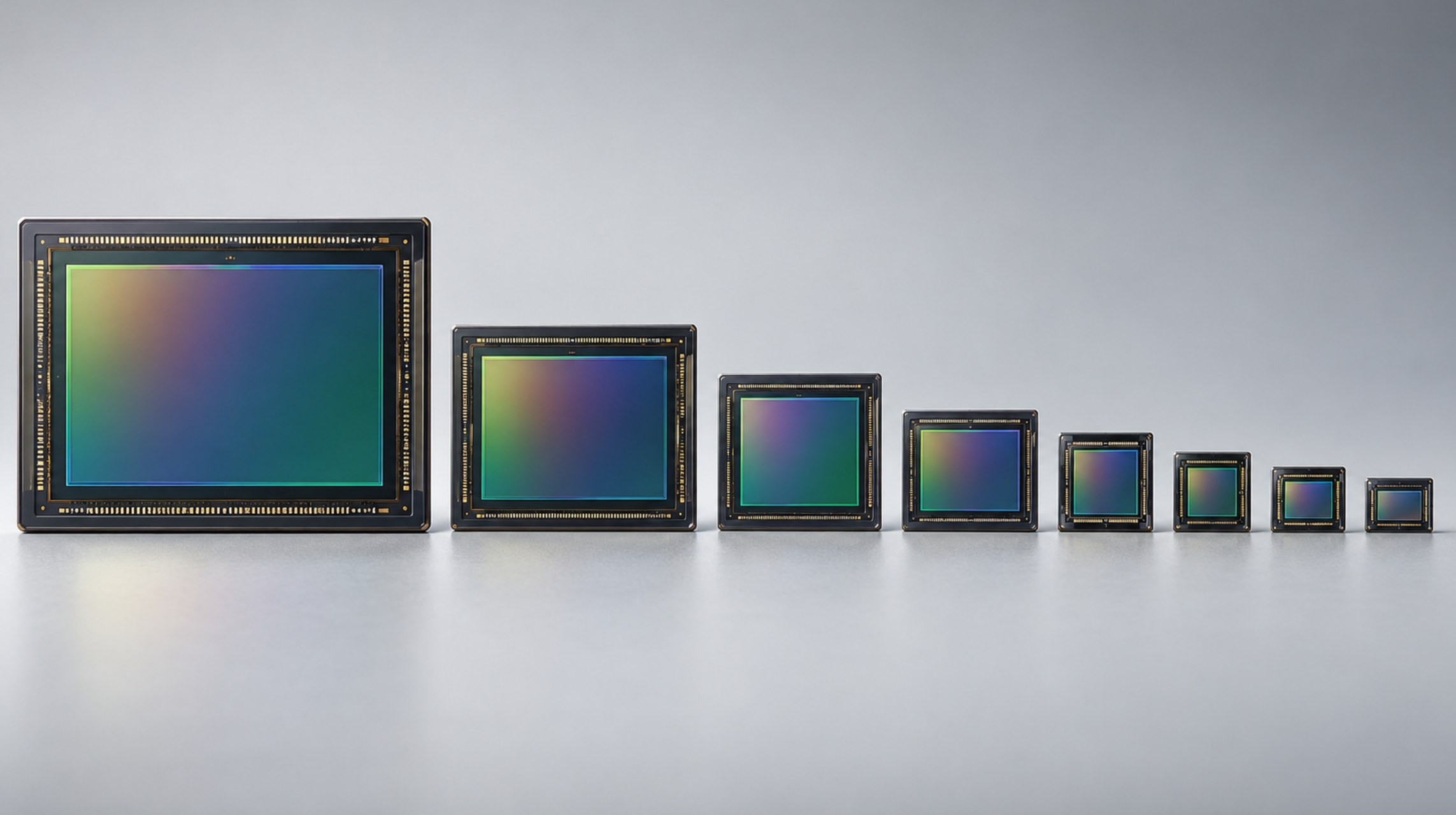 フルサイズから1.0型、小型センサーまでのサイズ比較イメージ
