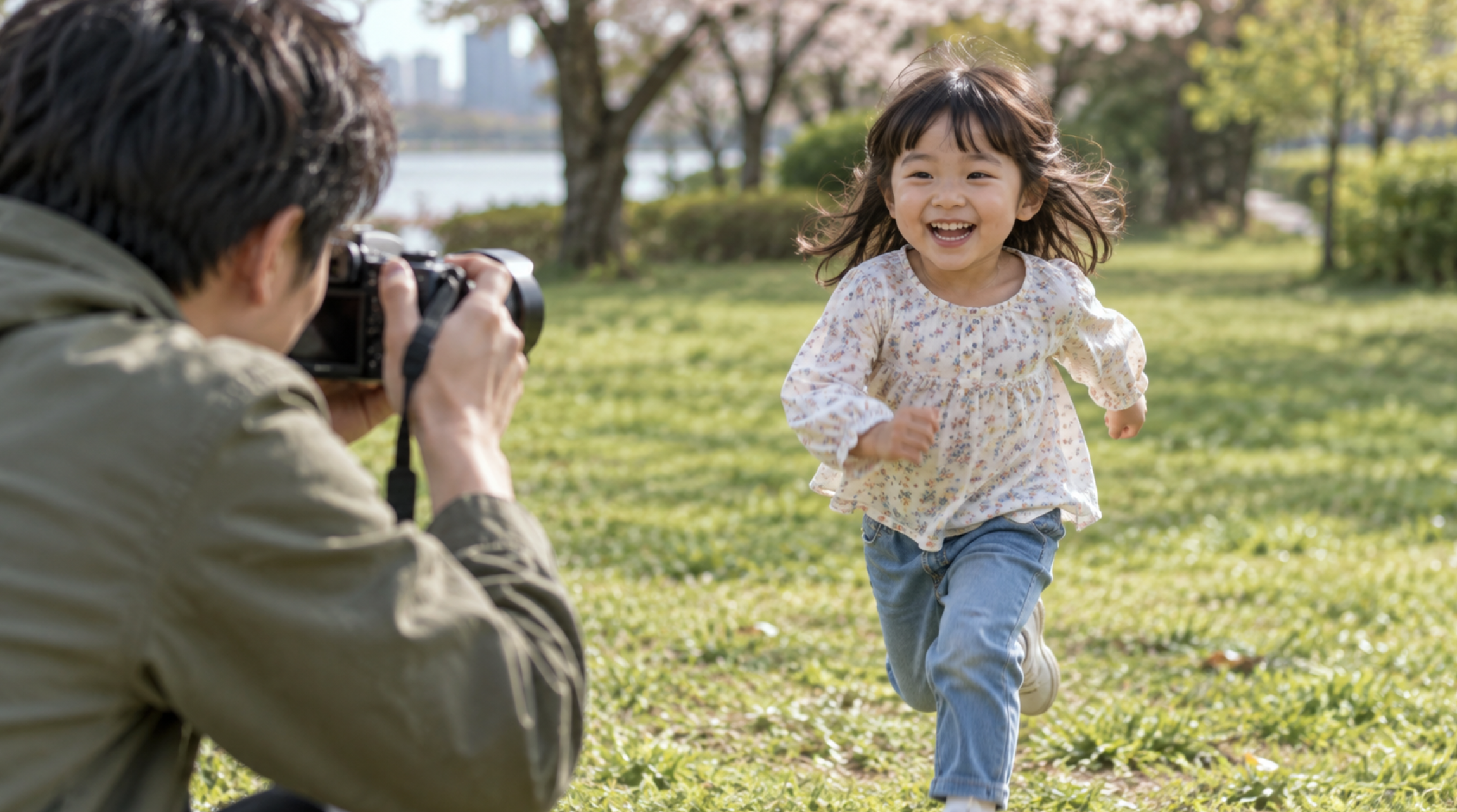 AF-Cでカメラに向かって走る子どもを撮影する様子