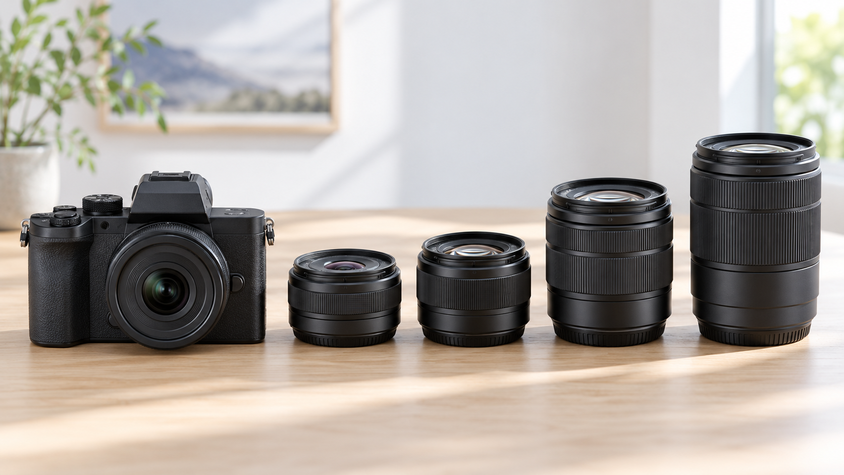 LUMIX G100D向け小型交換レンズとズームレンズのサイズ比較