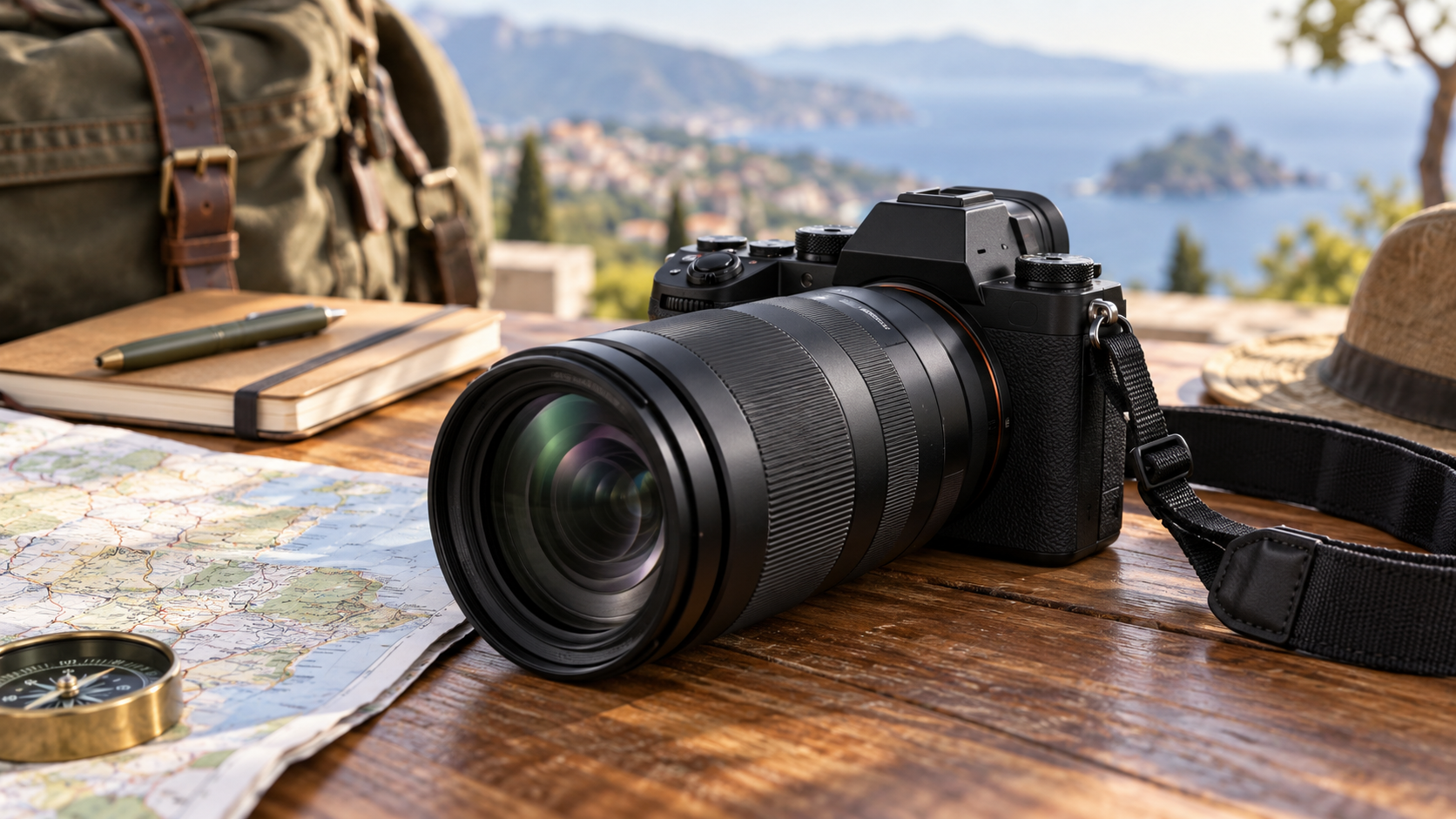 旅行先で使うNIKKOR Z 28-400mmをイメージした高倍率ズーム付きカメラ