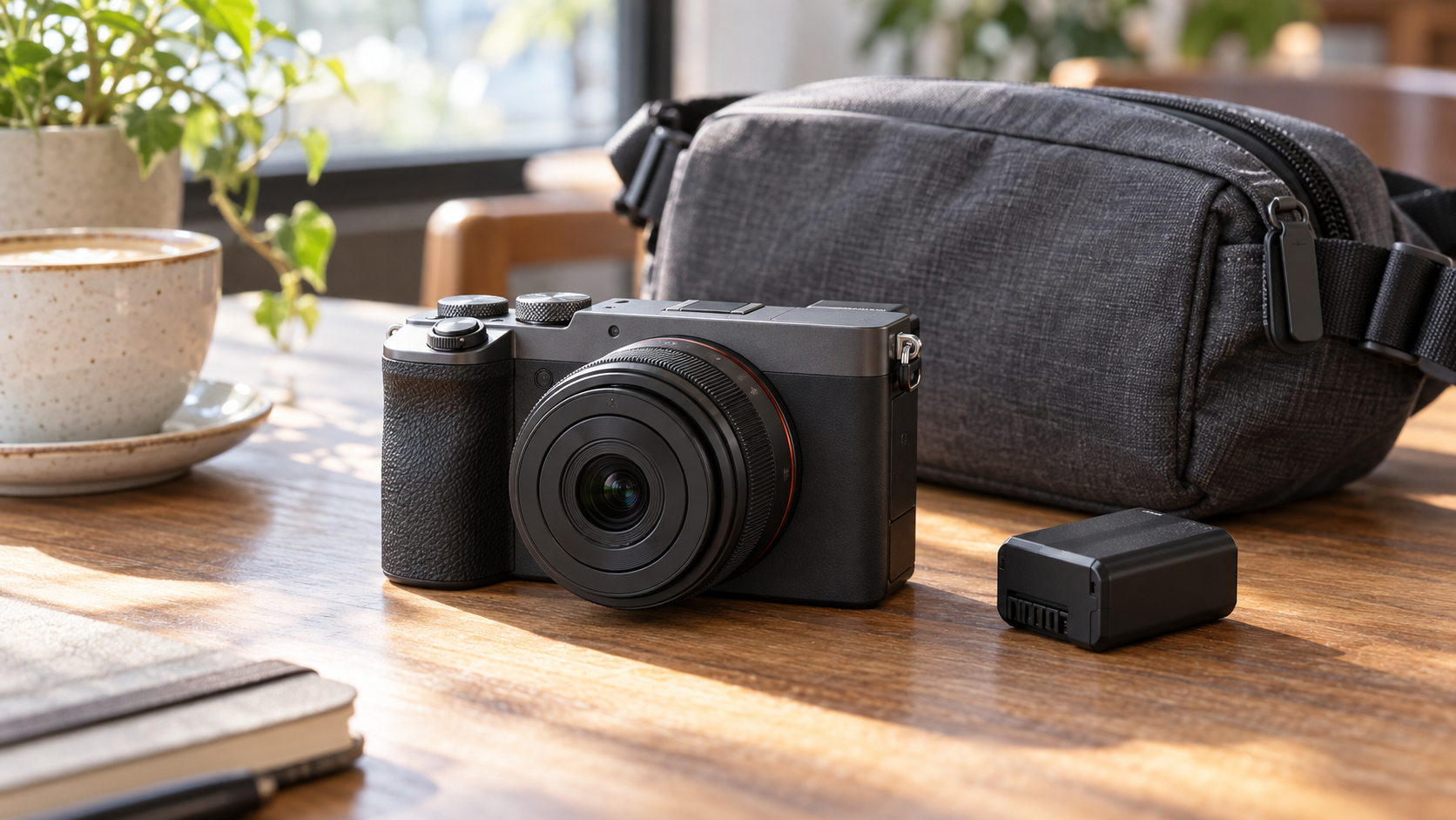 FE 28-60mm F4-5.6の携帯性をイメージした小型ミラーレスカメラとバッグ
