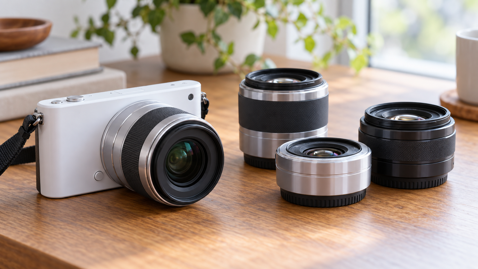 Nikon 1 J1をイメージした小型ミラーレスカメラと複数の交換レンズ