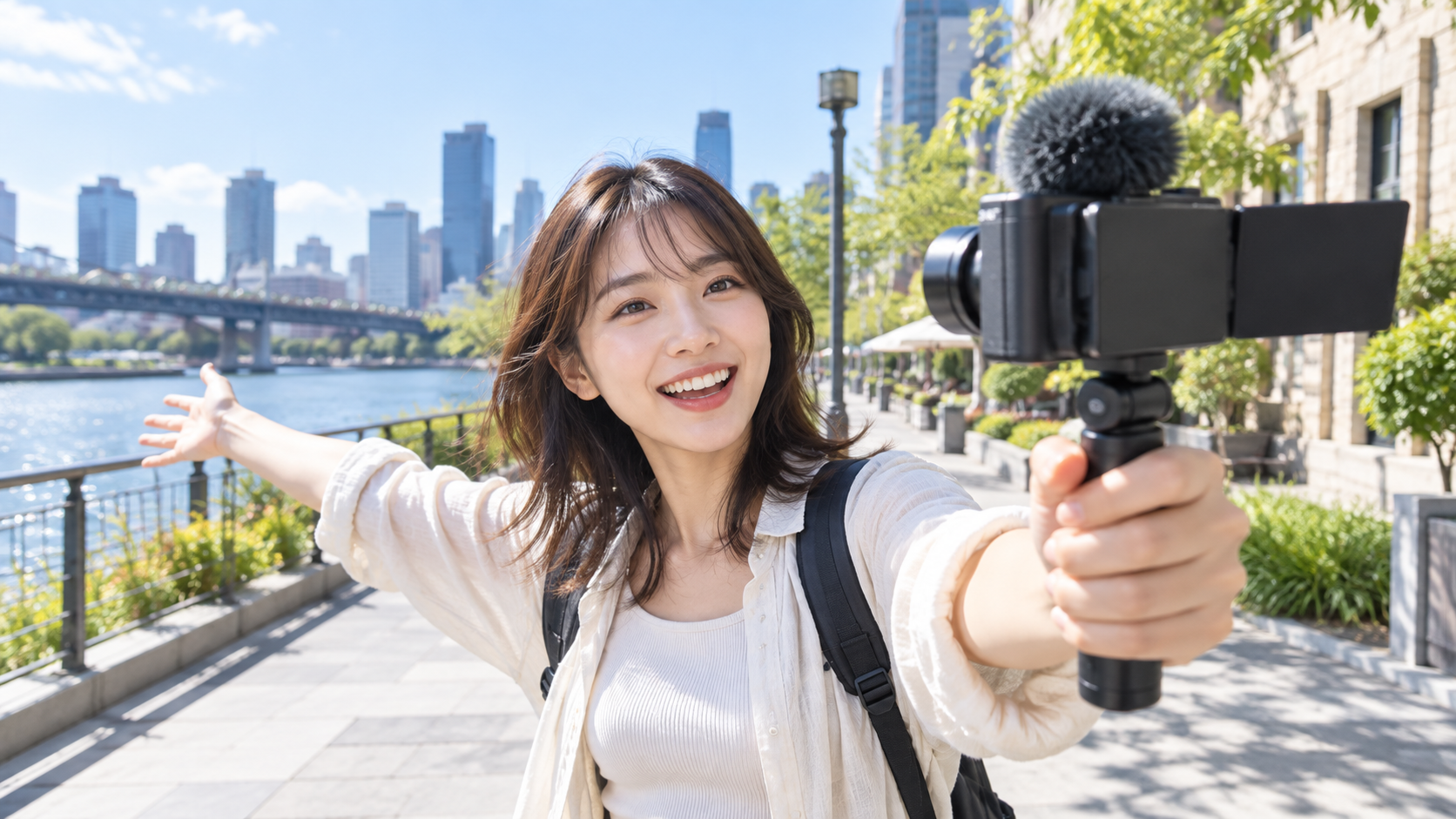 ZV-1 IIの広角撮影をイメージした旅行Vlogの手持ち自撮り