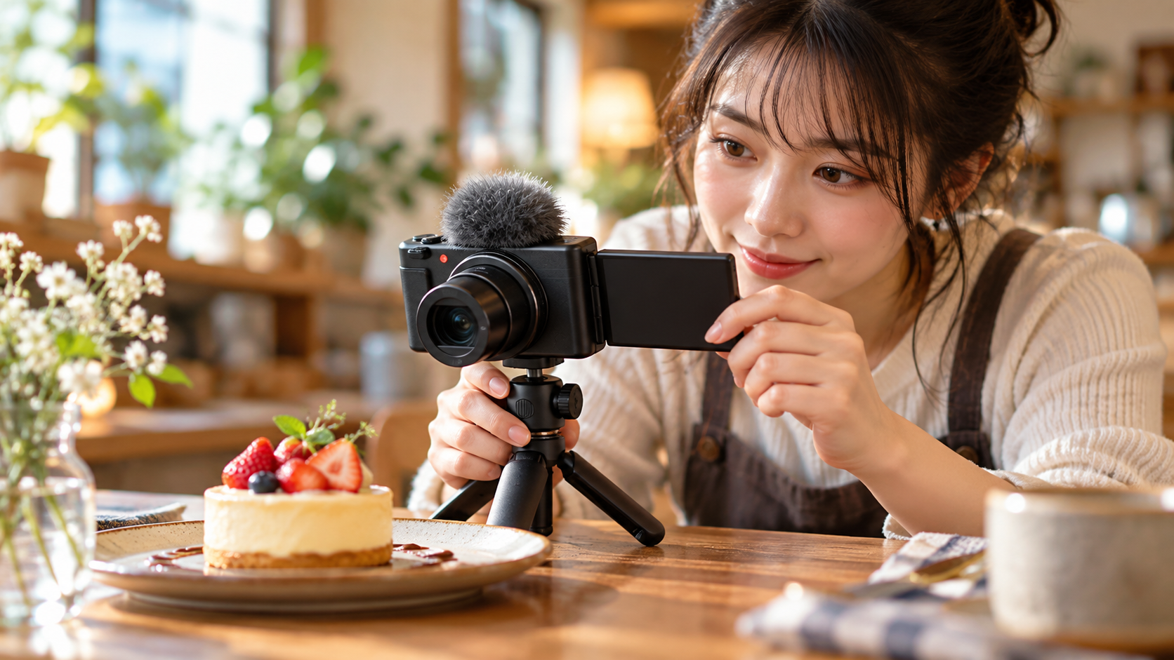 ZV-1をイメージしたVlogカメラでいちごのケーキを商品撮影する様子