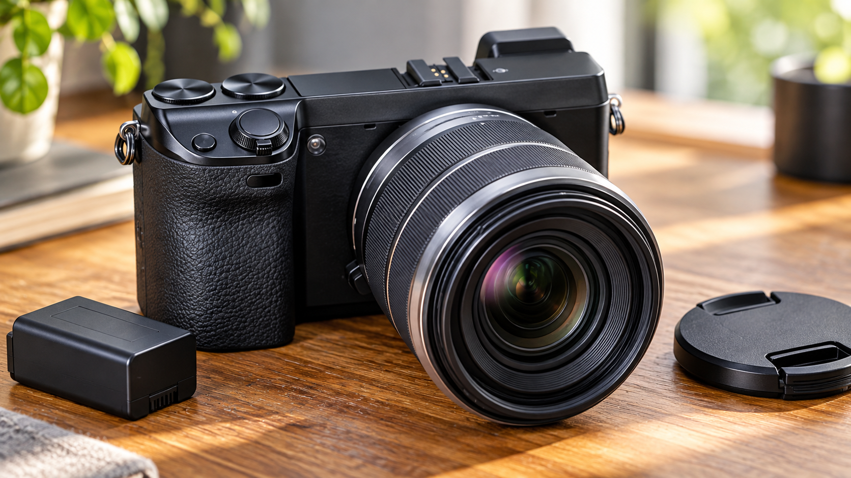NEX-7中古をイメージしたEマウントミラーレスカメラとバッテリー